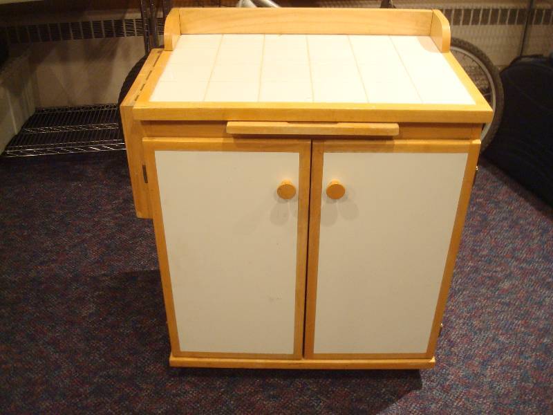 Kitchen Rolling Cabinet, Used, Has Wear, Crack In Tile