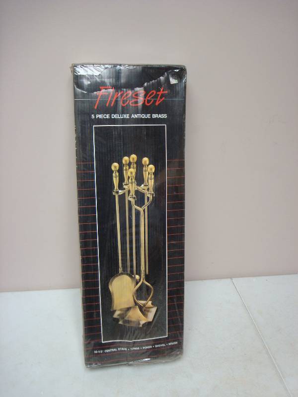 Gold Tone Fire Place Set, New, Some Wear To Box