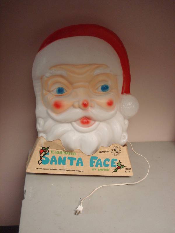 Plastic Christmas Santa Head Blowmold, Has Crack On Back