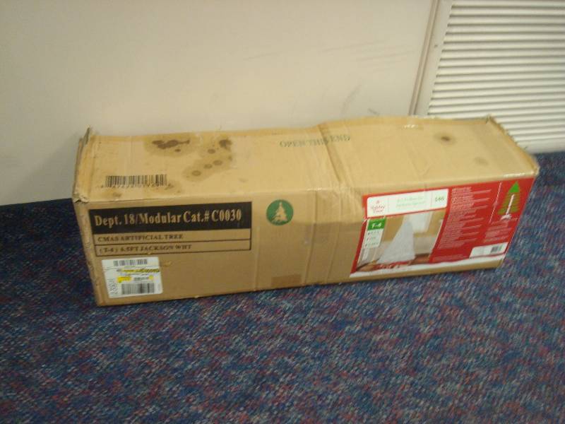 Box With 6.5 Foot White Spruce Christmas Tree. Unchecked