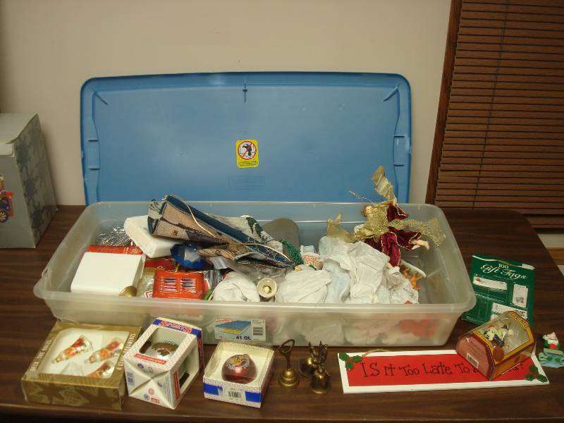 Bin With Some Christmas Items, Gopher And Wild Ornaments