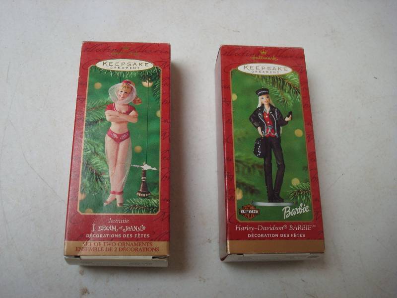 Pair Of Barbie Ornaments, One Harley Girl, Dream Of Jeanie