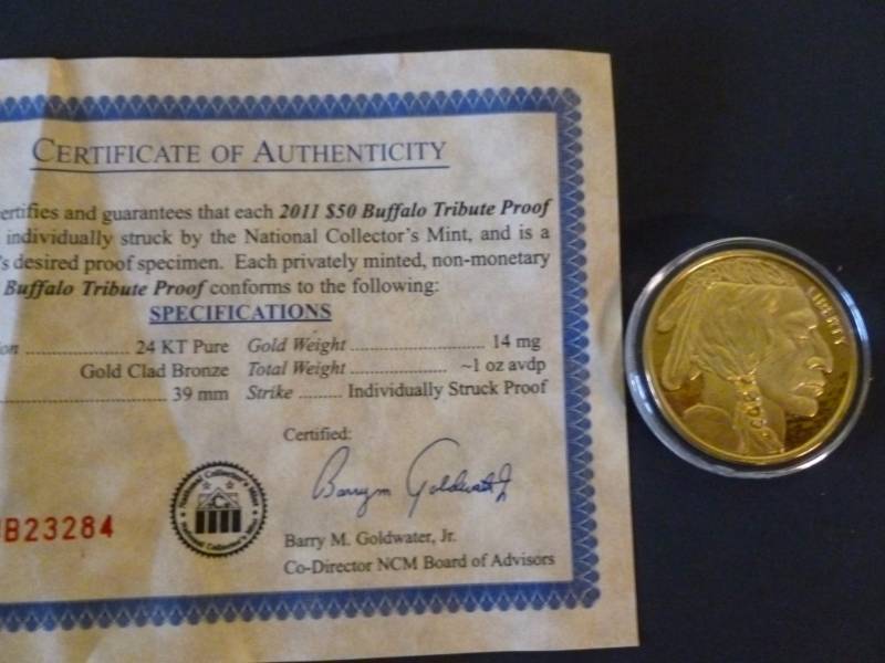 2011 $50 Buffalo Tribute Proof Gold Replica Coin