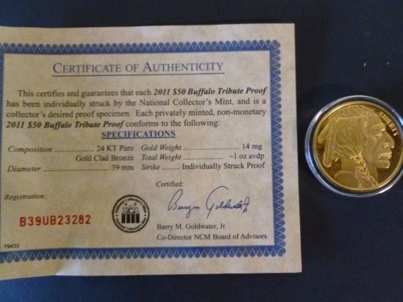2011 $50 Buffalo Tribute Proof Gold Replica Coin