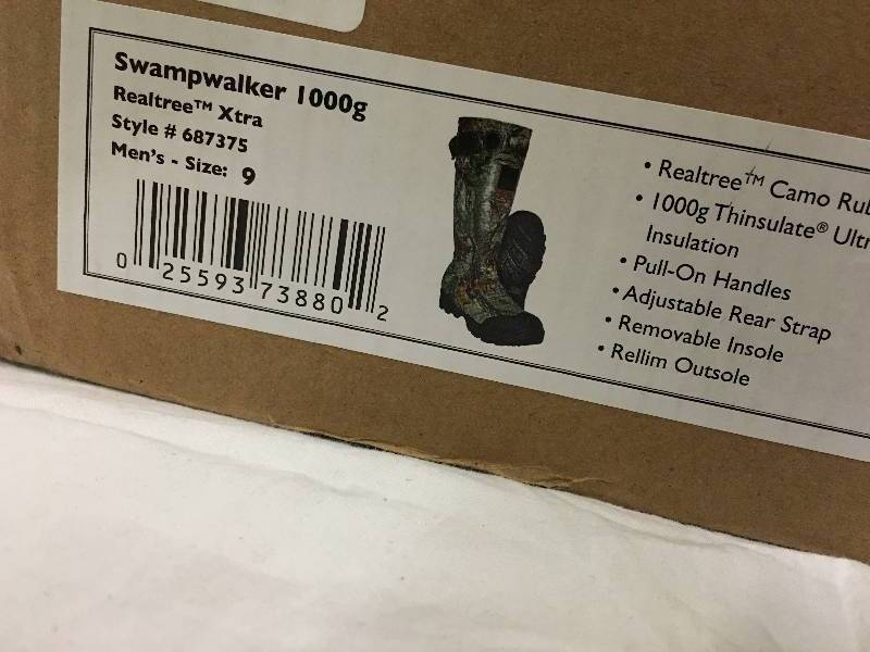 lot 41 image: Mens Swampwalker 1000 Mossy Oak Camo Insulated Waterproof Boot retail $119 size 9