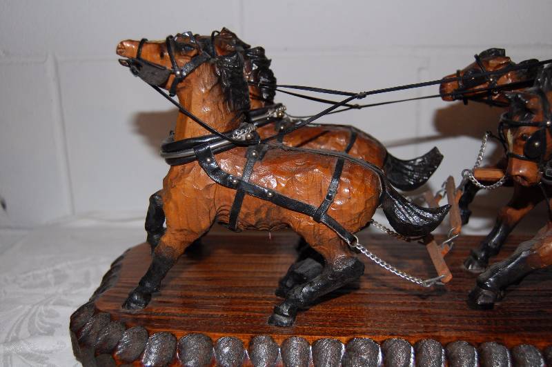 lot 89 image: Hand Carved Wooden Horse and Stage Coach
