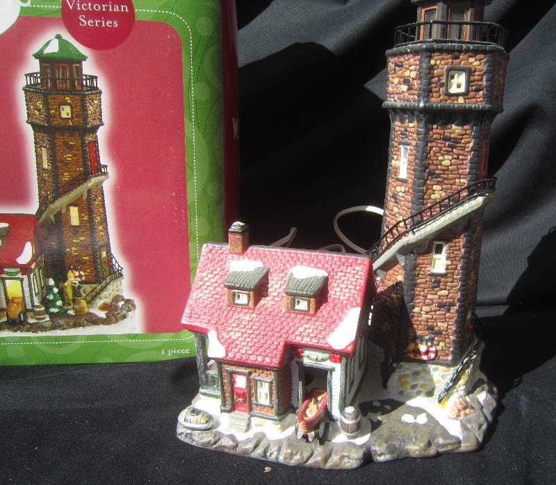 Santas Workbench Hammersmiths Harbour Lighthouse Christmas House with Box - Collectible Victorian Series