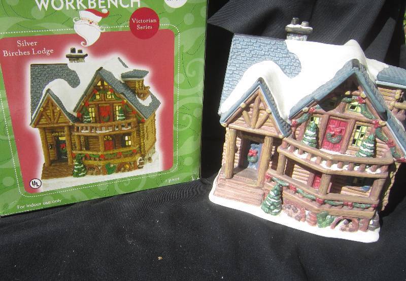 Santas Workbench Silver Birches Lodge Christmas House with Box - Collectible Victorian Series