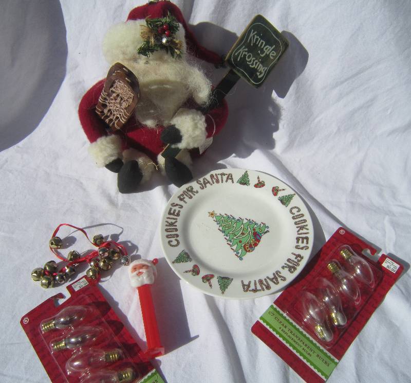 Christmas Lot - Santa with Snowshoes, Lights, Santa Pez and Cookies for Santa Plate