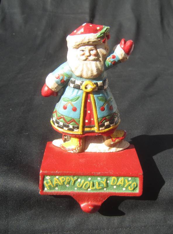 Cast Iron Santa Happy Jolly Days Stocking Holder