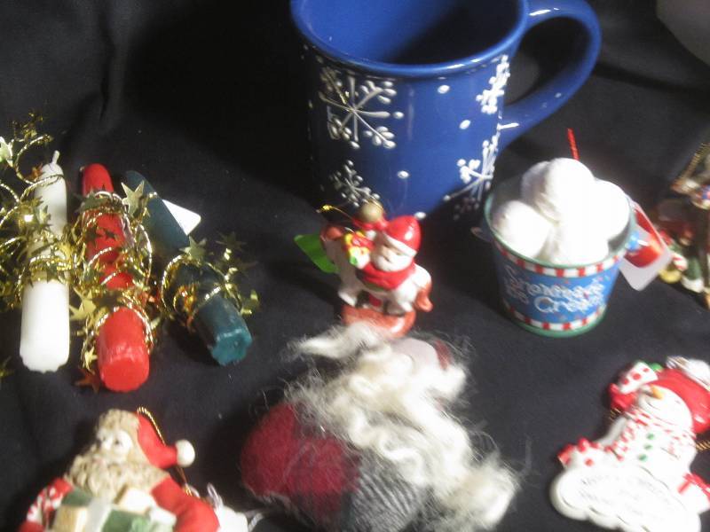 Lot of Christmas Candles, Santa Claus, Ornaments, ETC