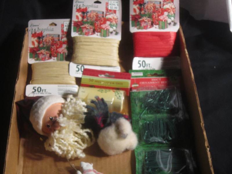 Christmas Lot - Hooks, Rafia, 3 Ornament, Peel and Stick Tags