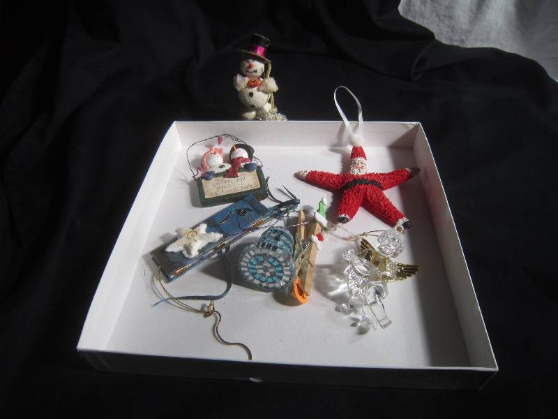 Christmas Lot - 6 Ornaments and Antique Snowman