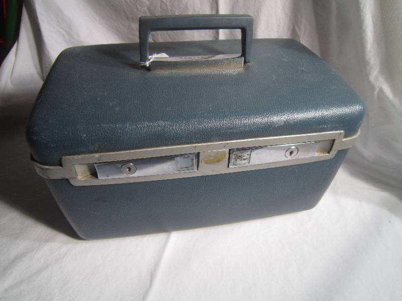 Vintage Blue Travel Train Suitcase 9 x 14 x 8
