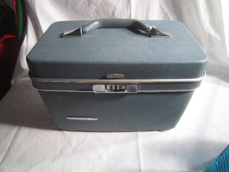 Vintage Blue Travel Train Suitcase 9 x 14 x 9