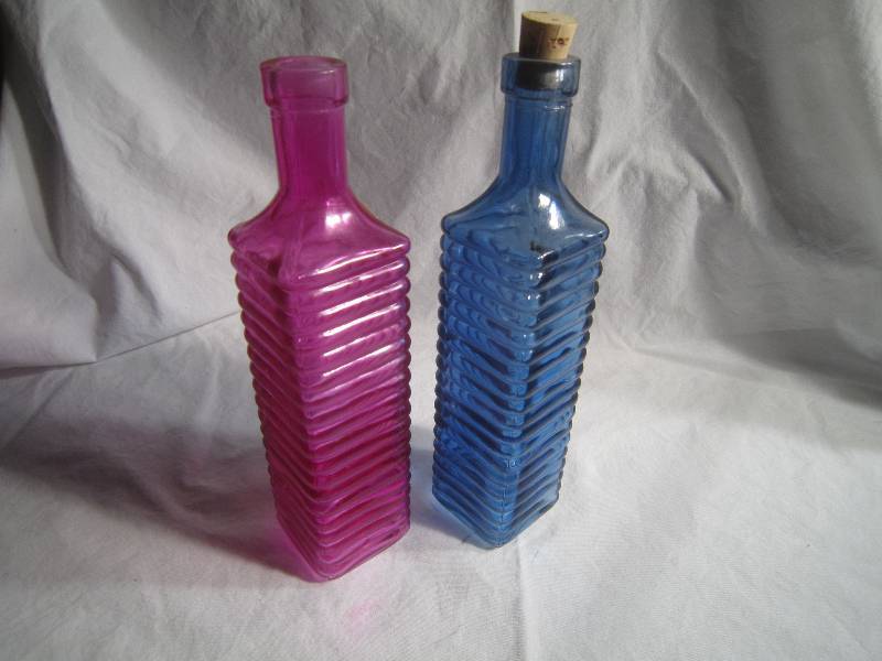 Collectible Blue and Pink Bottles 11 High