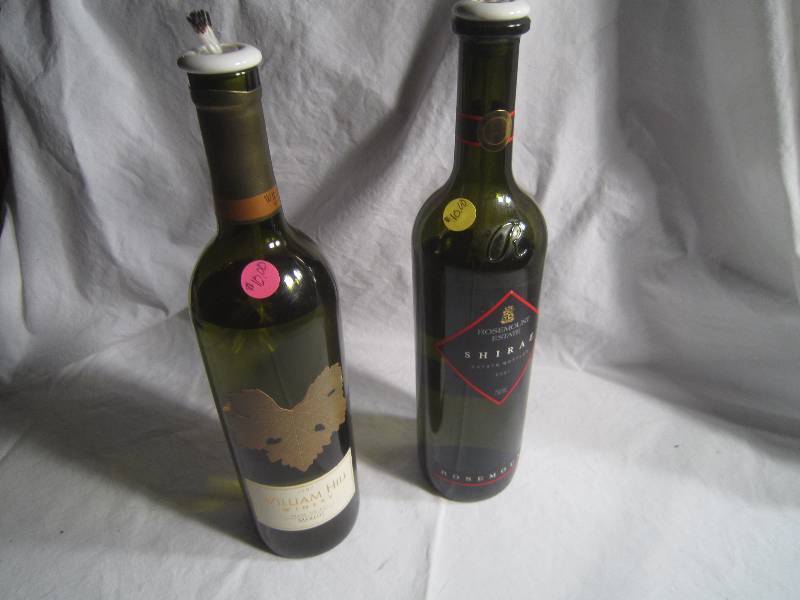 2 Wine Bottle Candles with oil