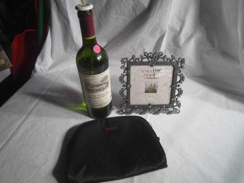 1 Wine Bottle Candle, Ornate Jeweled 5x 5 Frame, Black Bag