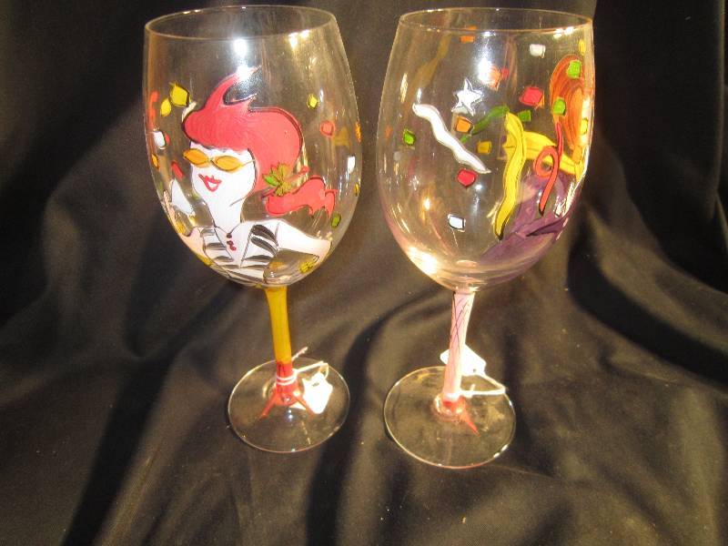 Pair of Chick Wine Glasses - Hand Painted