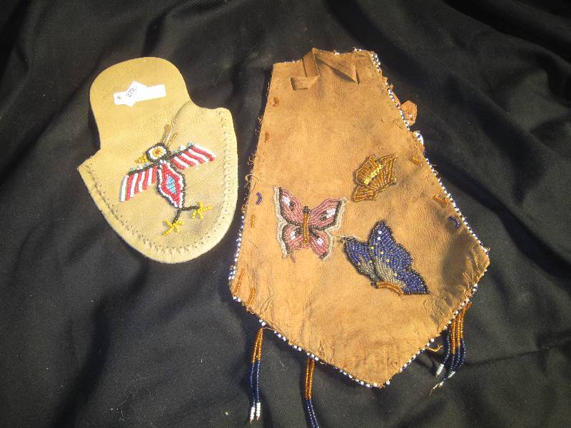 Beaded Leather Pouch and Patch Very Unique