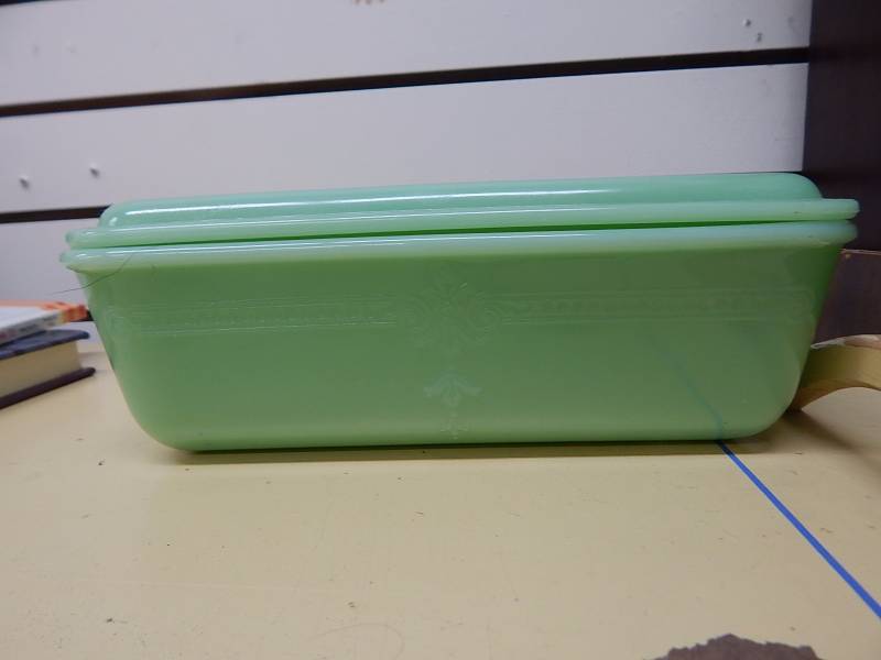Fancy Jadite Covered Baking dish