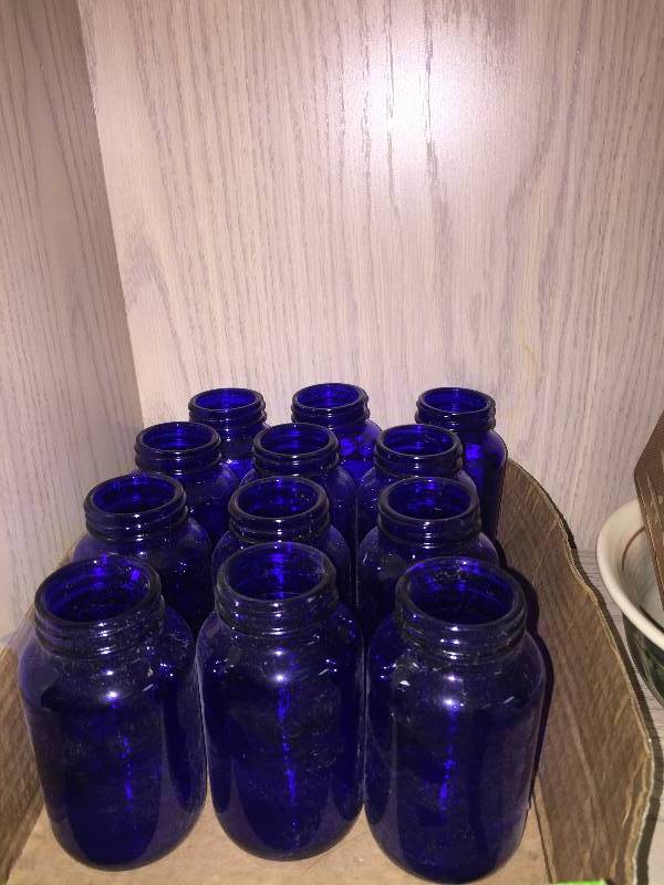 Blue glass  jars, Decorative Pictures, Willow Tree Birthday Girl