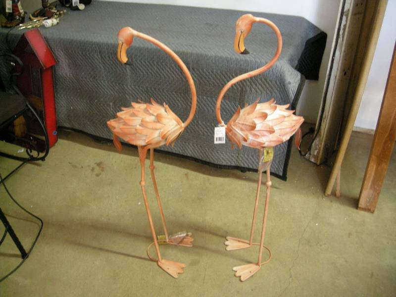 Two Metal Pink Flamingos