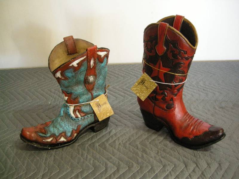 Two Cowboy Boot Vases