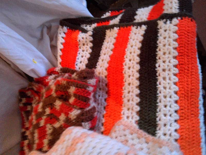 3 hand knitted blankets