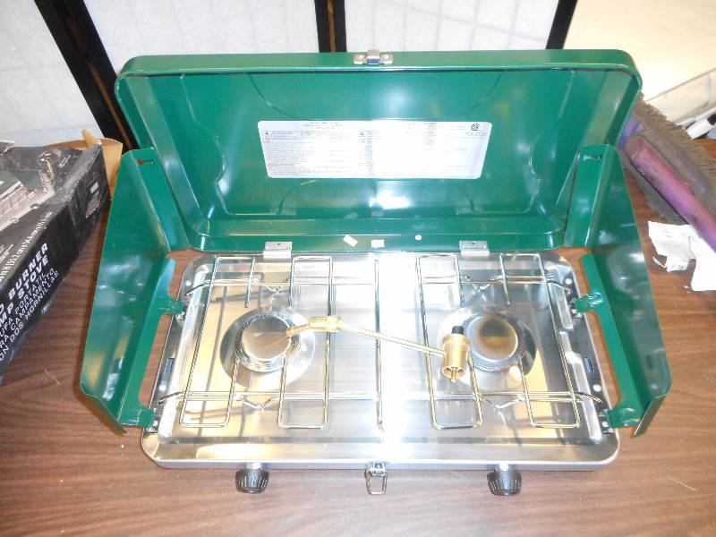 lot 44 image: Ozark Trail 2-Burner 20,000 BTU Propane Camp Stove with Wind Guard