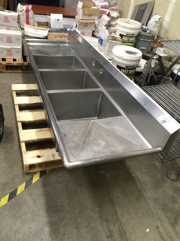 Stainless 3 tub Sink   Measures 88 long x 26 wide  plus legs 20 long