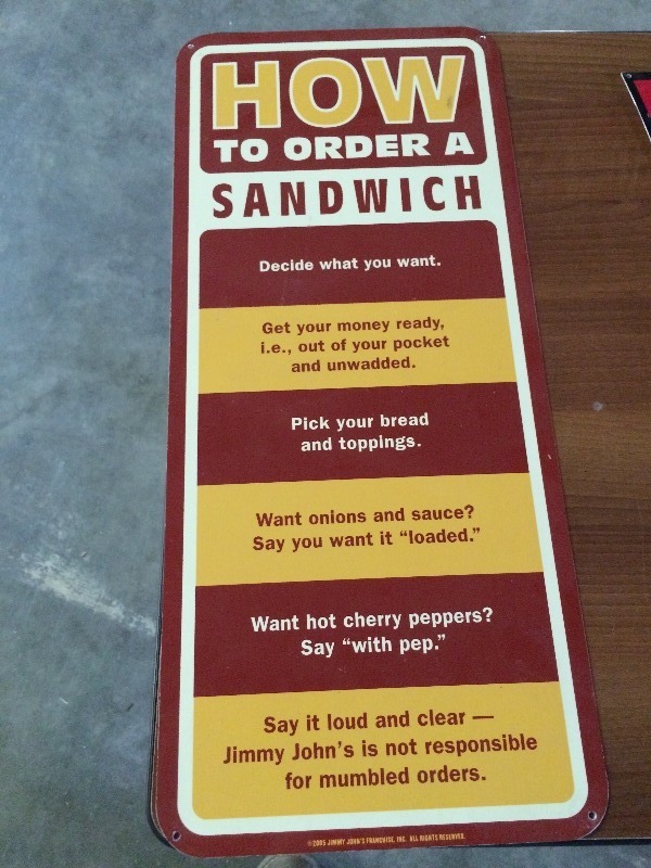 Jimmy Johns Signage - Great for man cave  Lot of 4 see all pictures for more details