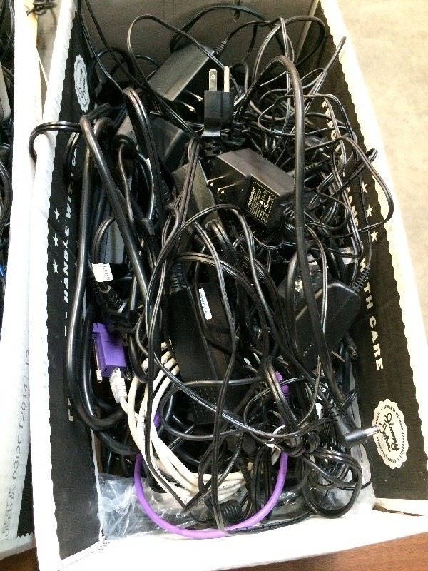 Box lot of power cords for computers and accessories