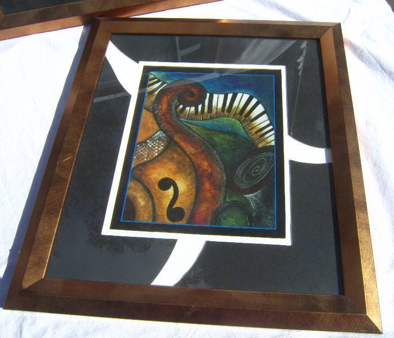 Two Framed Abstract Music Prints