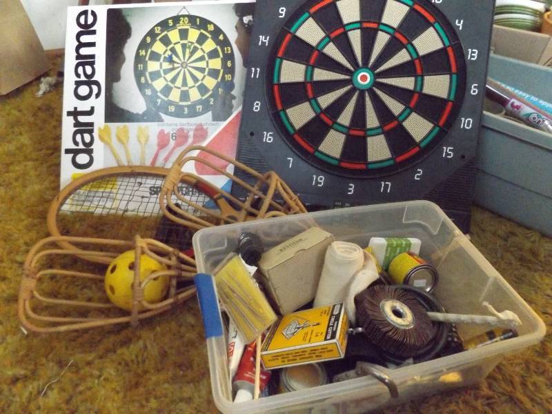 Dart Boards, Racket, Circle Cutter, more