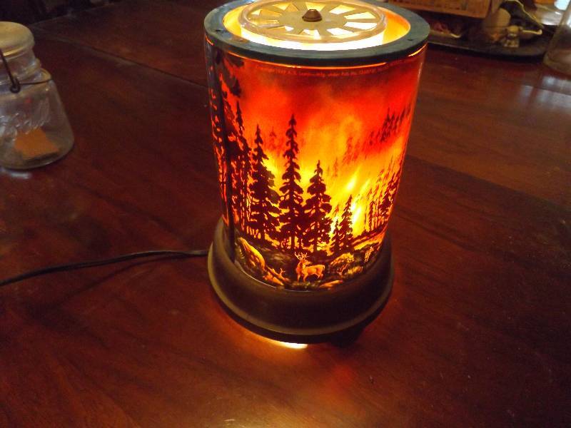 Vintage Revolving Forest Fire Lamp