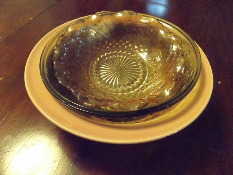 Lu-Ray Pink Bowl, Yellow Glass Bowl, Green FTD Glass Bowl
