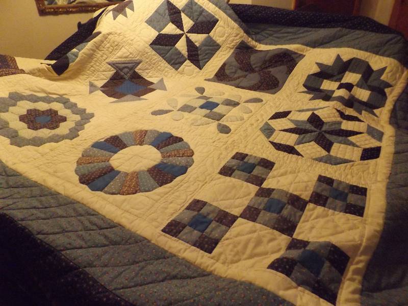 Handmade Quilt - Blue and White