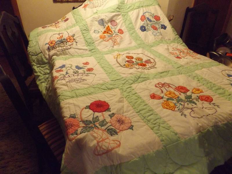 Handmade Quilt - Embroidery and Applique 67 x 87