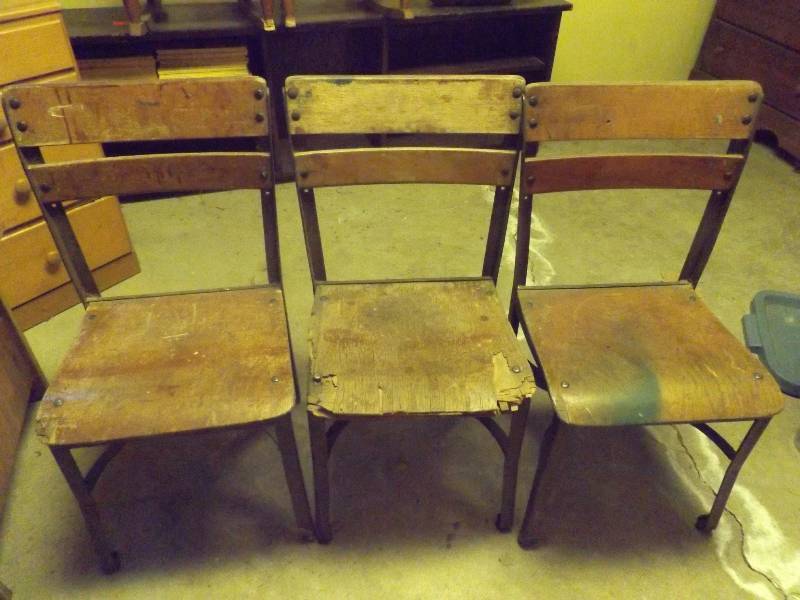 3 Small Wooden School Chairs