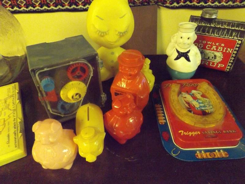 Childrens Banks including Roy Rogers, Log Cabin Syrup