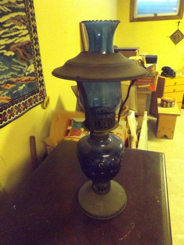 Blue Glass Oil Lamp