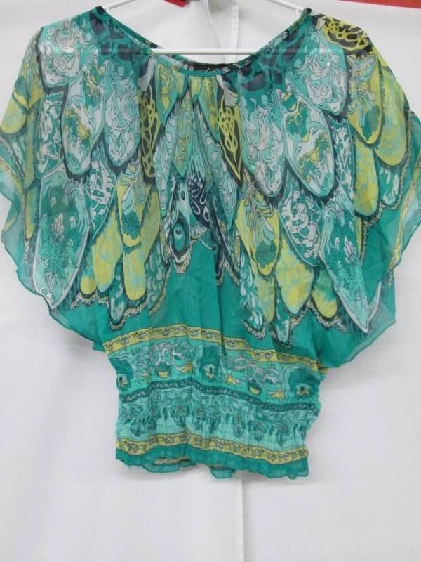 lot 52 image: Lola P Misses Banded Bottom Teal Print Top