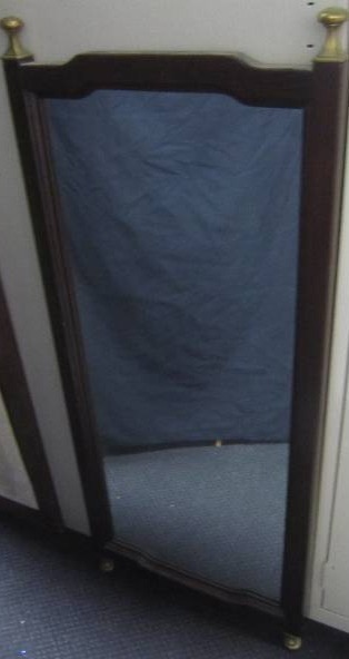 ANTIQUE HENREDON HALL MIRROR WITH BRASS FINIALS