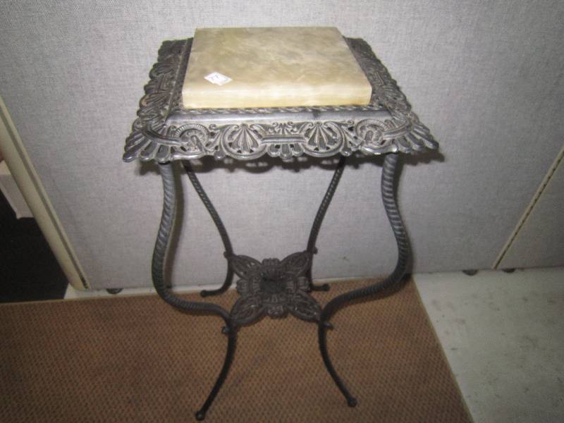 WROUGHT IRON TABLE WITH MARBLE TOP