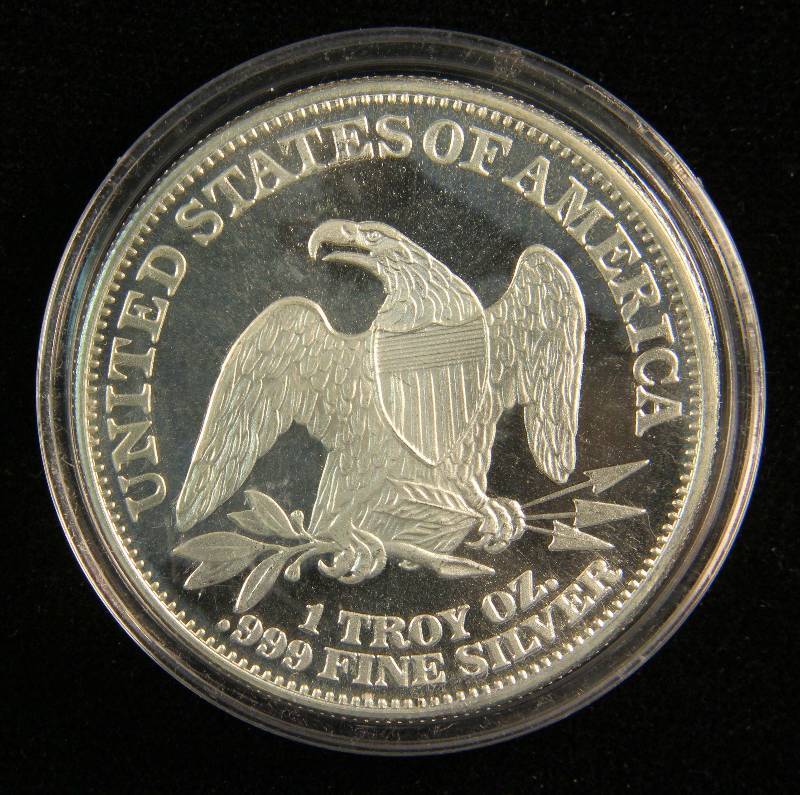 1 TROY OZ. .999 FINE SILVER SEATED LIBERTY DESIGN IN AIRTITE HOLDER