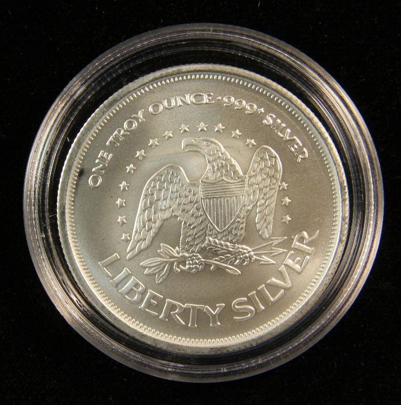 1 TROY Oz. .999 FINE SILVER ROUND A-MARK LIBERTY IN AIRTITE CAPSULE