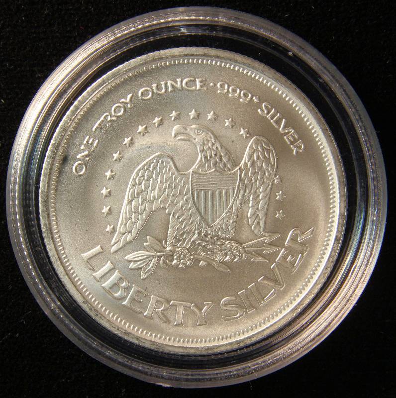 1 TROY Oz. .999 FINE SILVER ROUND A-MARK LIBERTY IN AIRTITE CAPSULE