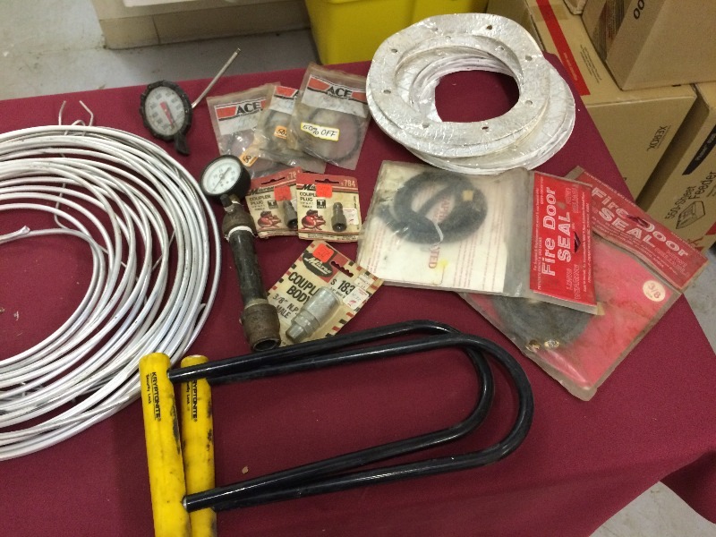 Assorted Lot - water heater elements, Alum pilot tubing, gauges, fire door gaskets, burner gaskets