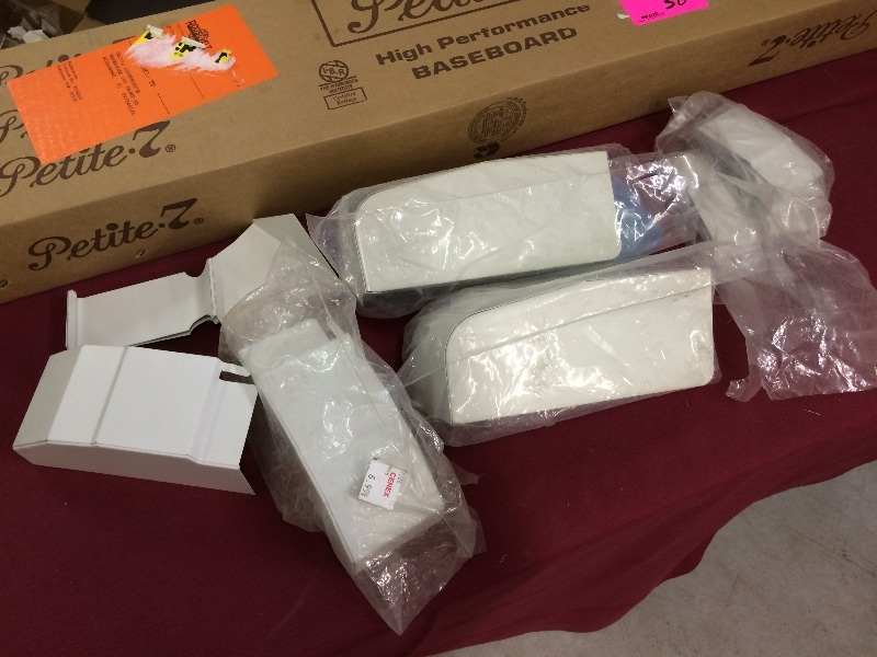 3 foot Petite 7  Hot Water baseboard Section  assorted baseboard components.  Great for the ebay reseller